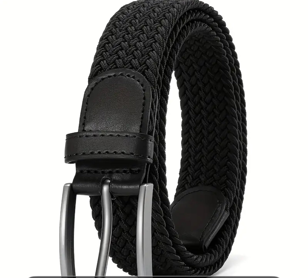 Cintura Elastica Intrecciata da Uomo con Finiture in Pelle