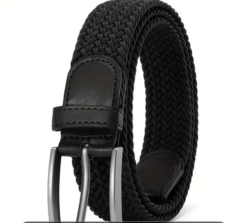 Cintura Elastica Intrecciata da Uomo con Finiture in Pelle