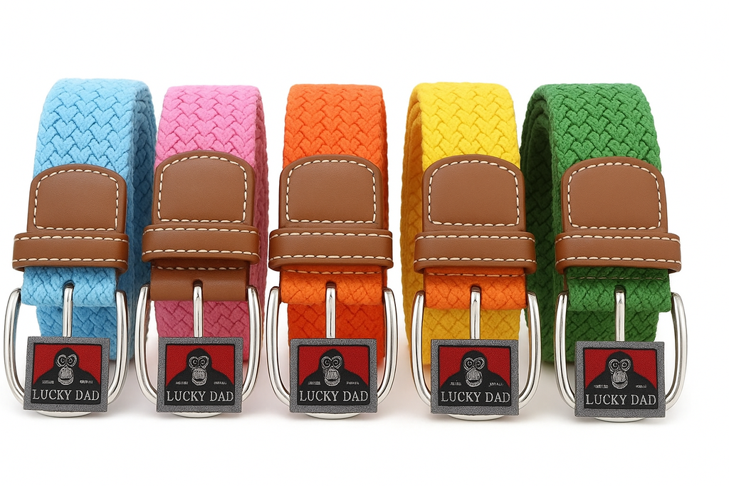 Cintura Elastica Intrecciata Unisex Lucky Dad con Fibbia e Dettagli in Pelle