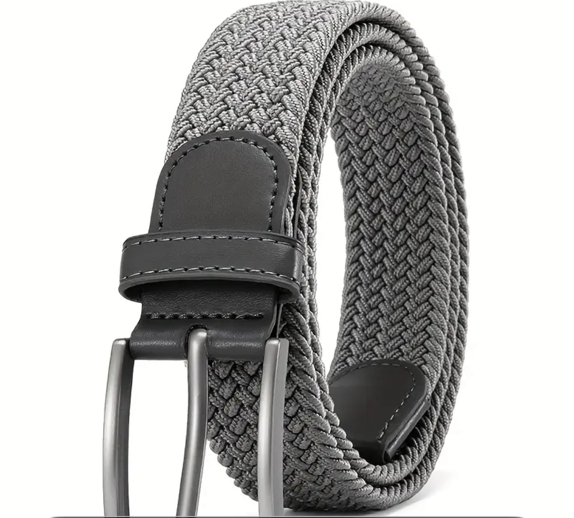 Cintura Elastica Intrecciata da Uomo con Finiture in Pelle