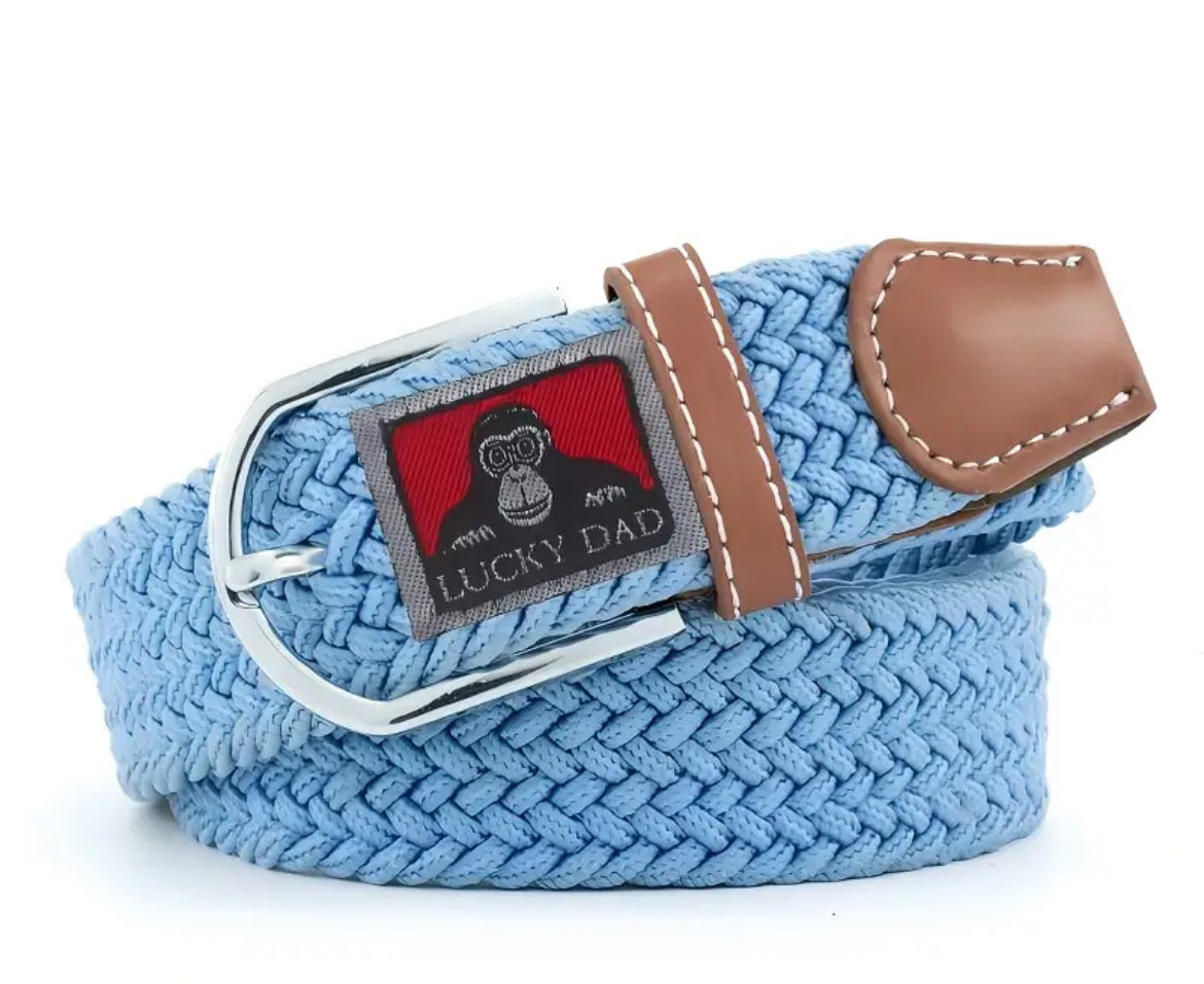 Cintura Elastica Intrecciata Unisex Lucky Dad con Fibbia e Dettagli in Pelle