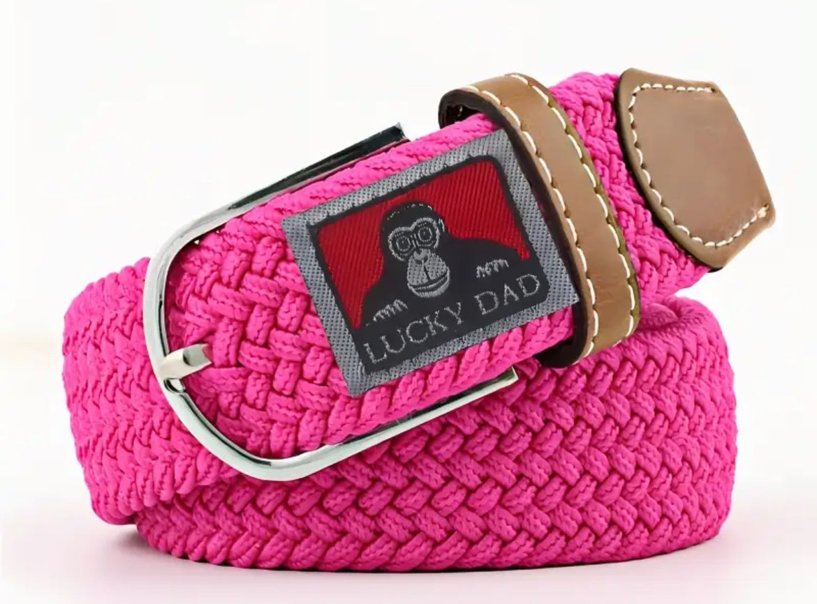 Cintura Elastica Intrecciata Unisex Lucky Dad con Fibbia e Dettagli in Pelle