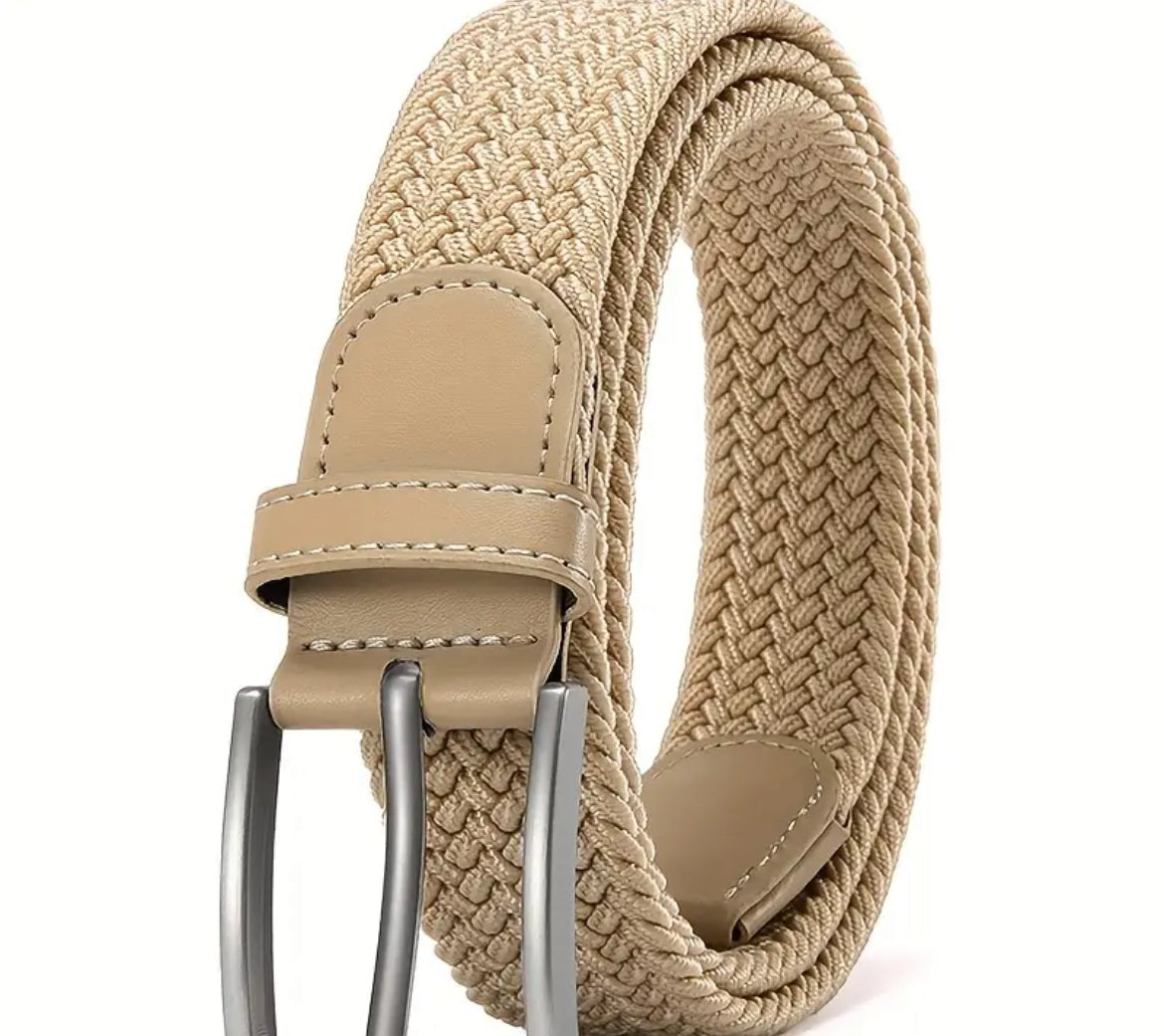 Cintura Elastica Intrecciata da Uomo con Finiture in Pelle