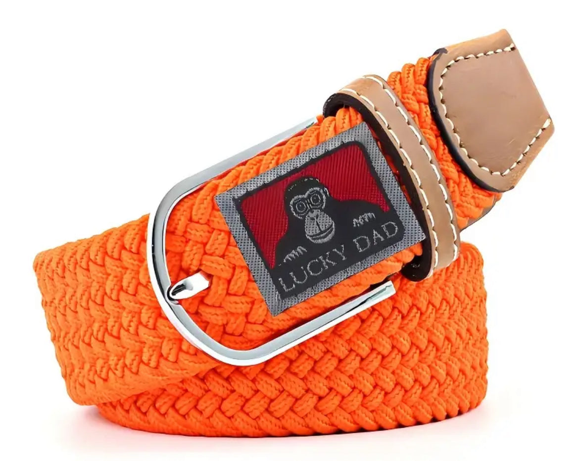 Cintura Elastica Intrecciata Unisex Lucky Dad con Fibbia e Dettagli in Pelle