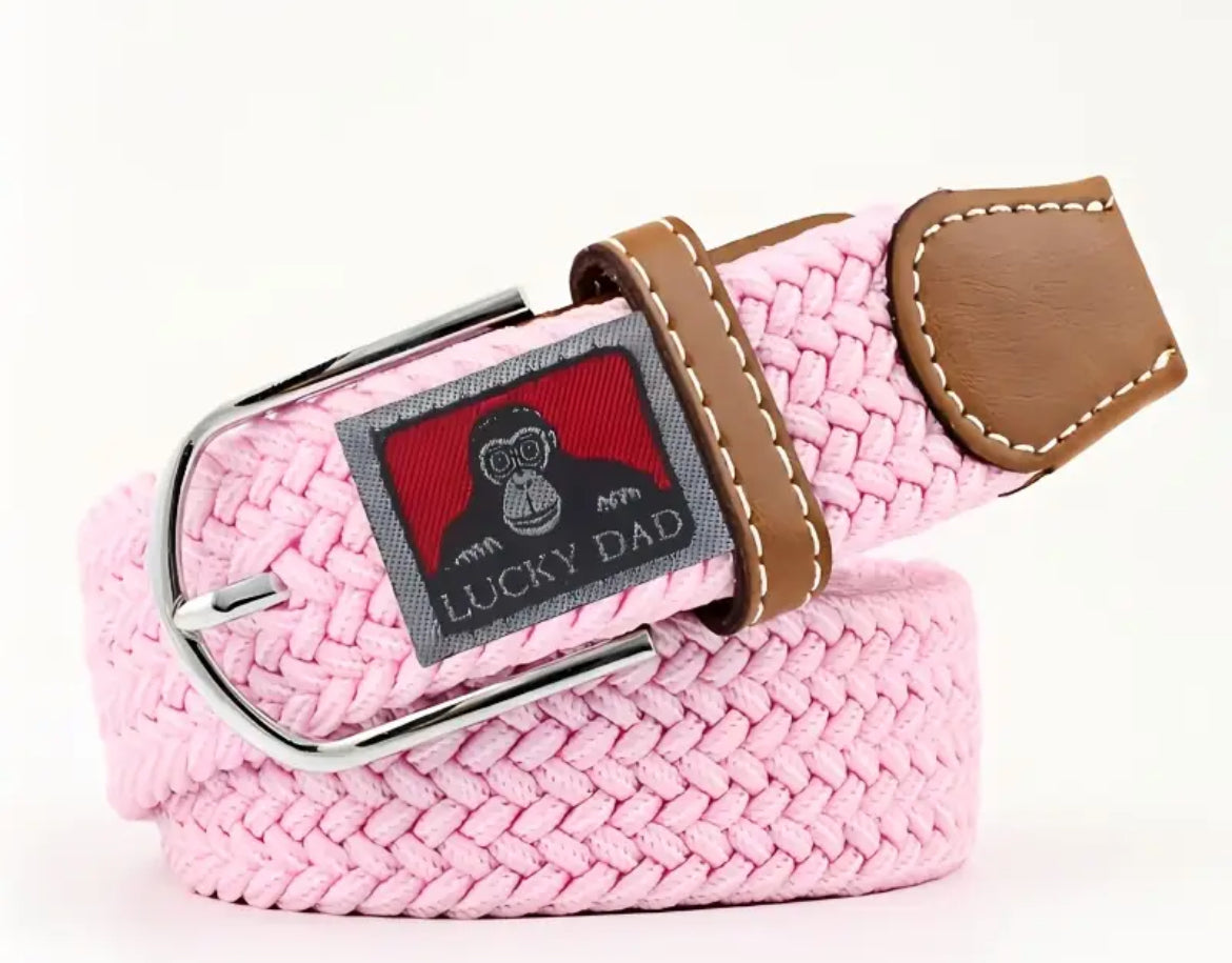 Cintura Elastica Intrecciata Unisex Lucky Dad con Fibbia e Dettagli in Pelle