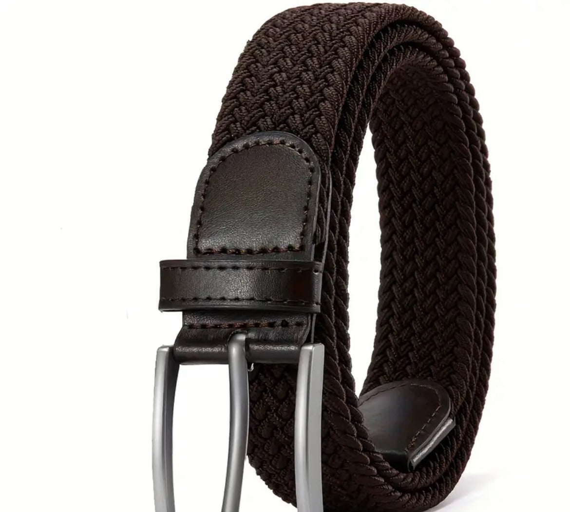 Cintura Elastica Intrecciata da Uomo con Finiture in Pelle