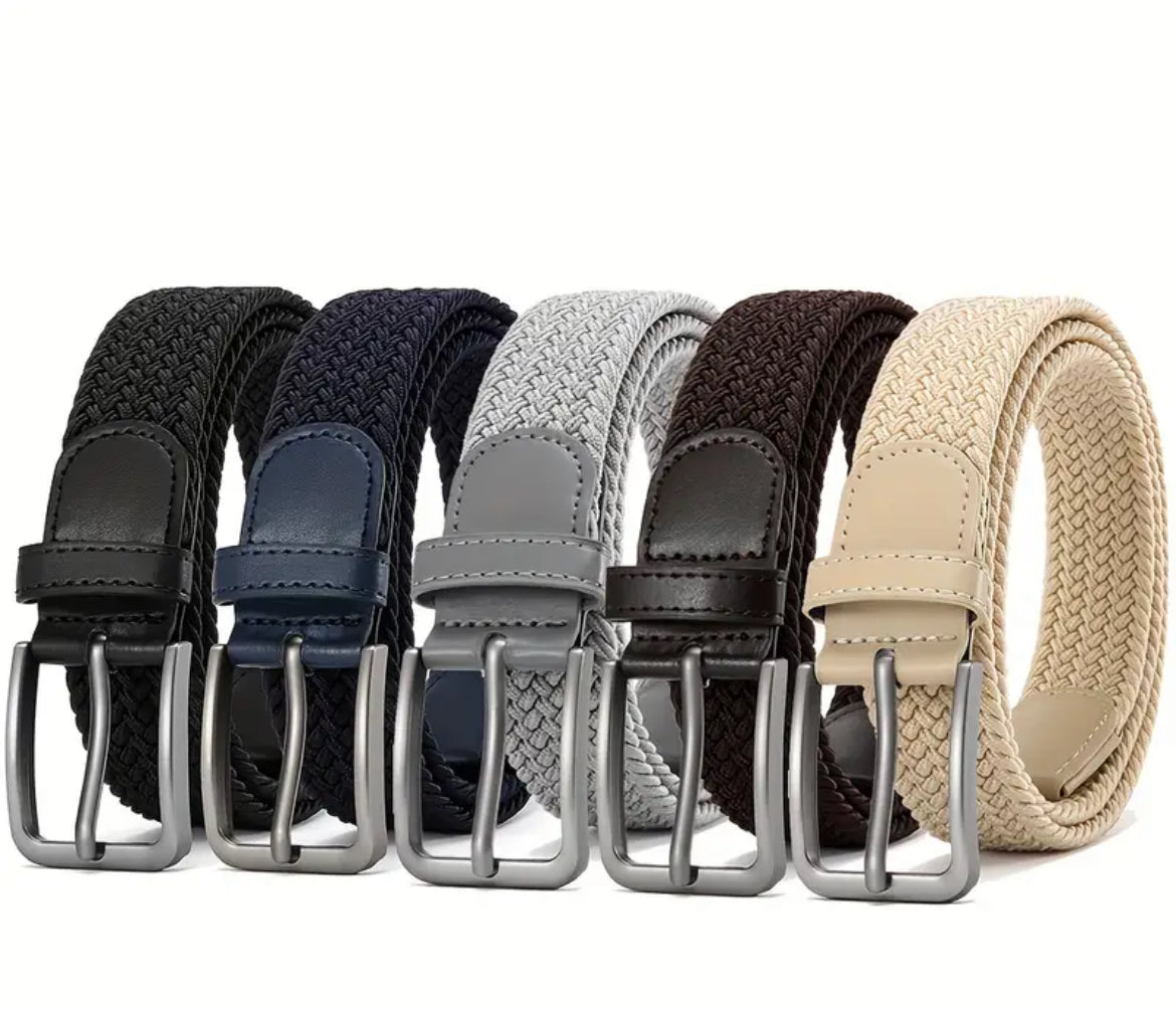 Cintura Elastica Intrecciata da Uomo con Finiture in Pelle