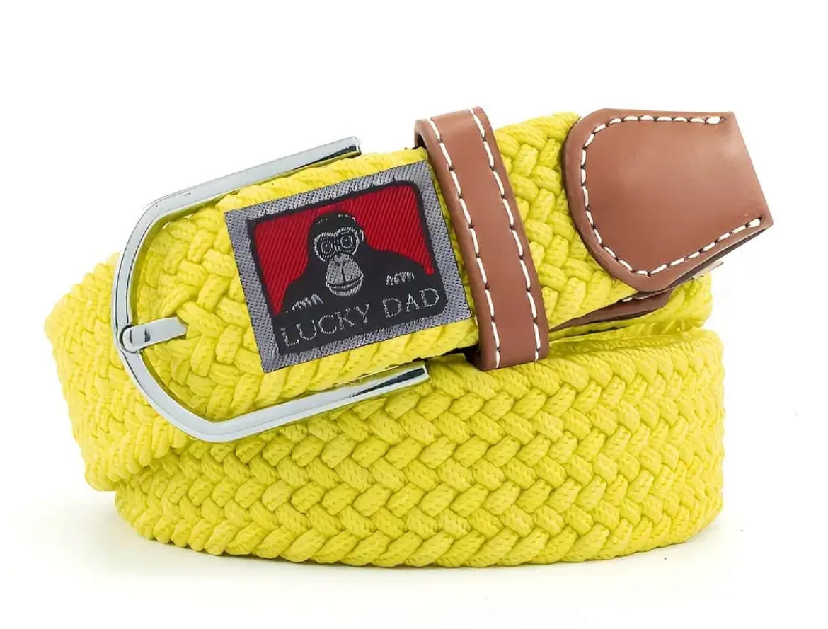Cintura Elastica Intrecciata Unisex Lucky Dad con Fibbia e Dettagli in Pelle