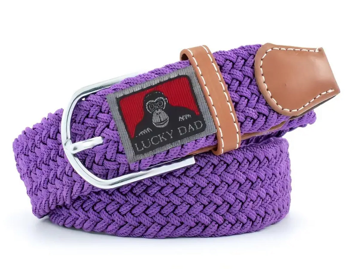 Cintura Elastica Intrecciata Unisex Lucky Dad con Fibbia e Dettagli in Pelle