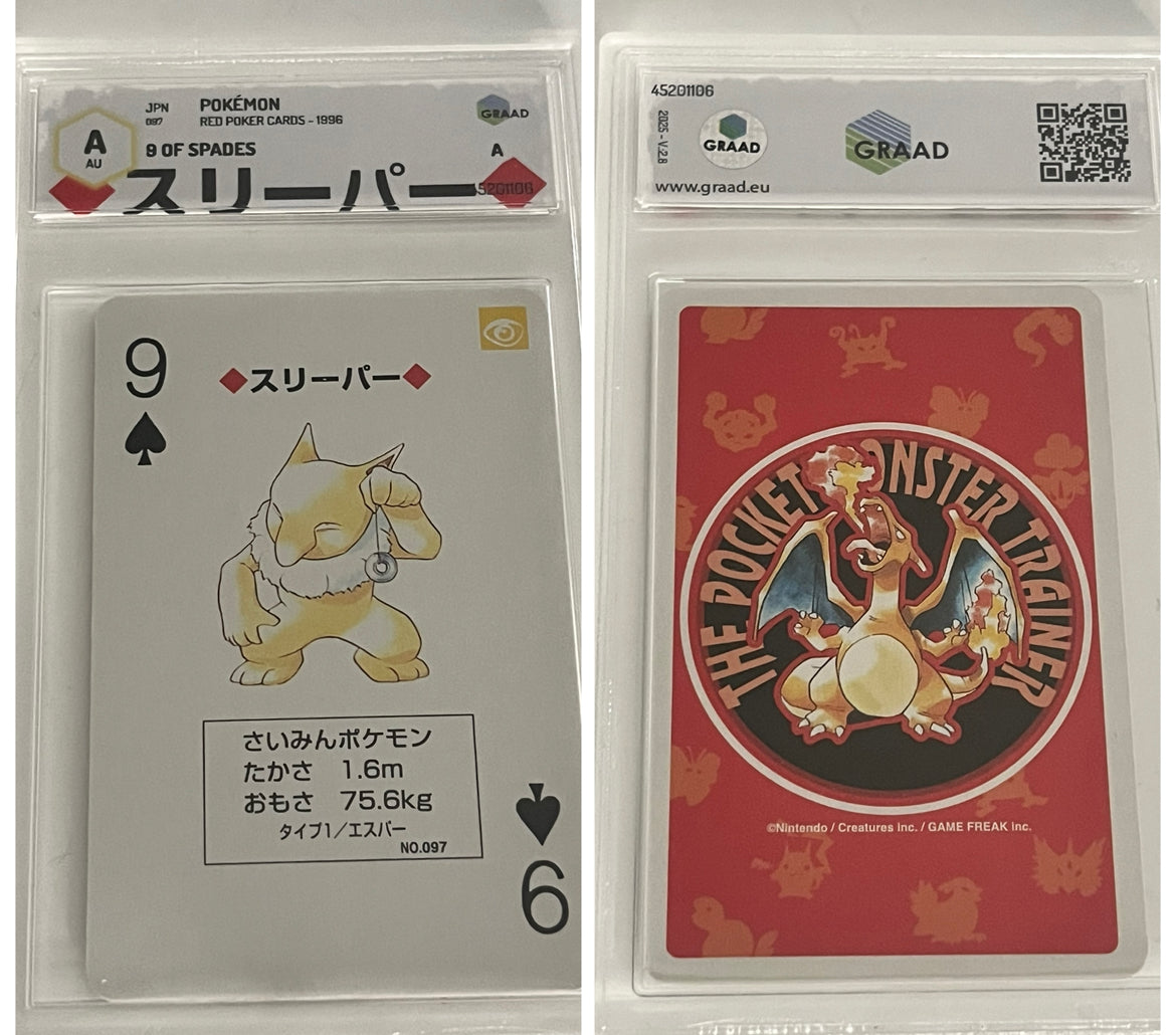 Pokémon 1996 Red Poker Cards 9 of Spades Hypno (Charizard Back) – Carta Vintage Certificata GRAAD