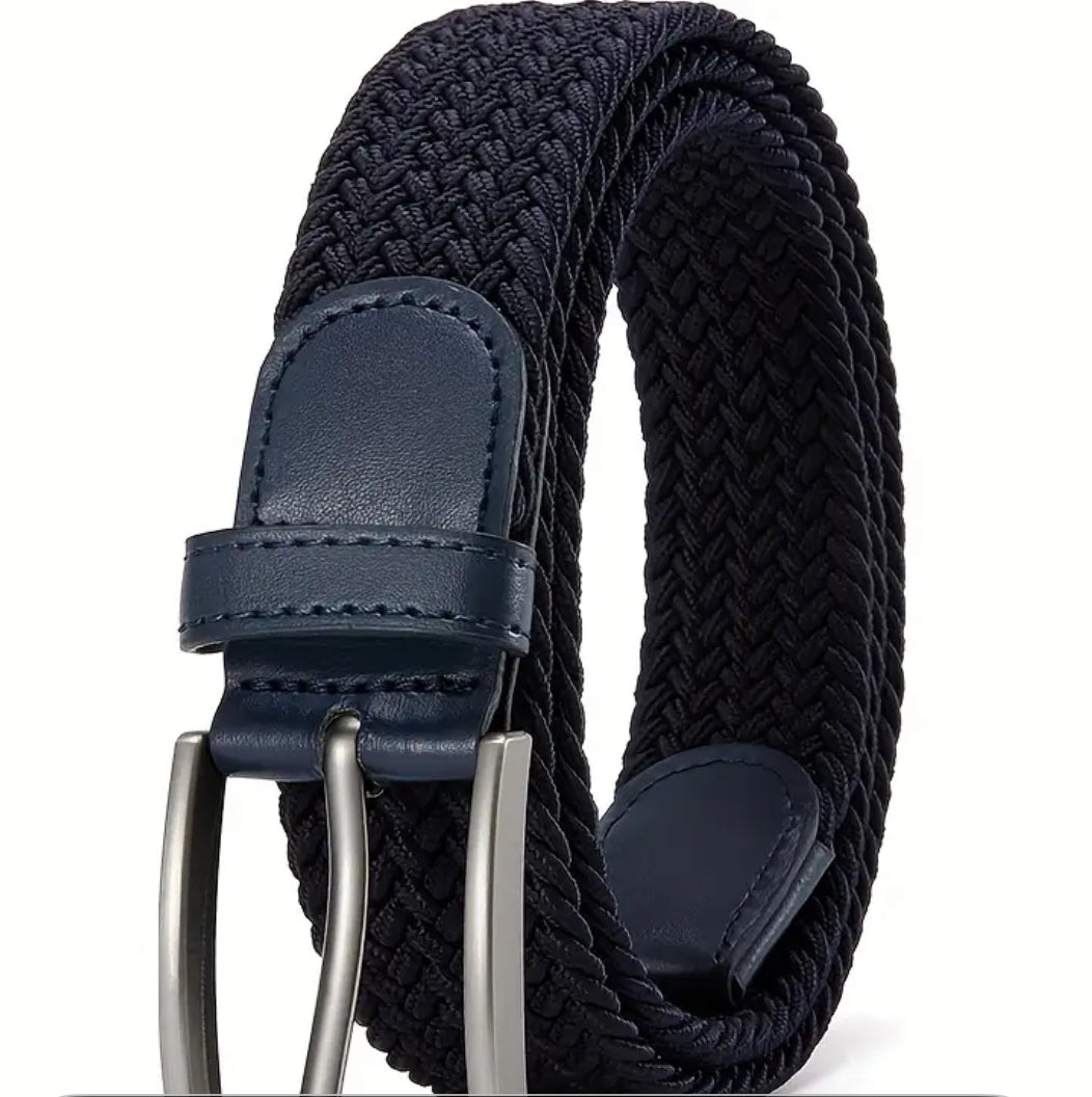 Cintura Elastica Intrecciata da Uomo con Finiture in Pelle